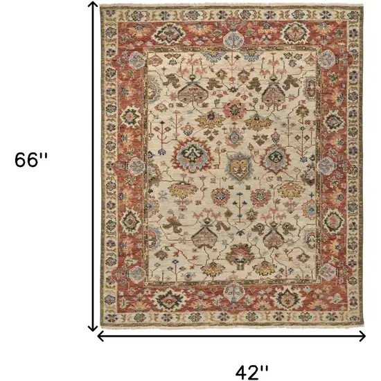 Red and Ivory Wool Floral Hand Knotted Area Rug Photo 3