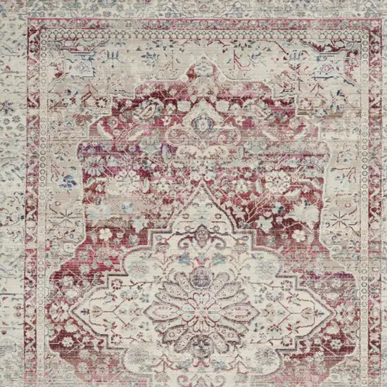 Ivory Red And Brown Floral Distressed Area Rug Photo 9