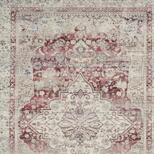 Photo of Ivory Red And Brown Floral Distressed Area Rug