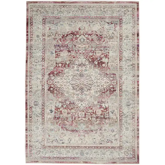 Ivory Red And Brown Floral Distressed Area Rug Photo 2