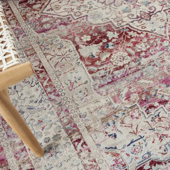 Ivory Red And Brown Floral Distressed Area Rug Photo 8