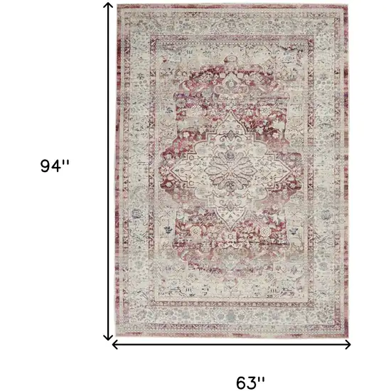 Ivory Red And Brown Floral Distressed Area Rug Photo 3