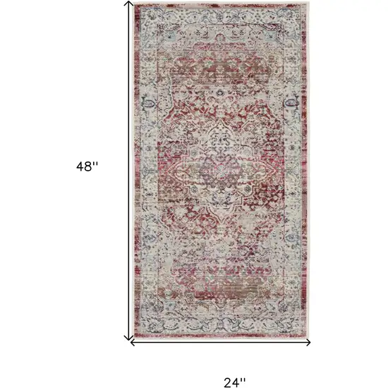 Ivory Red And Brown Floral Distressed Area Rug Photo 3