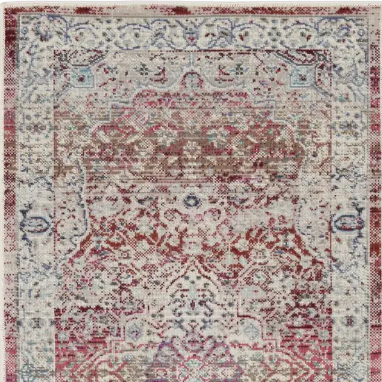 Ivory Red And Brown Floral Distressed Area Rug Photo 9