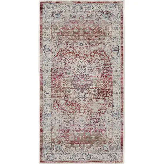 Ivory Red And Brown Floral Distressed Area Rug Photo 2