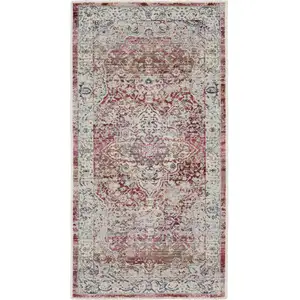 Photo of Ivory Red And Brown Floral Distressed Area Rug