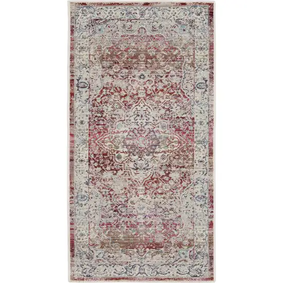 Ivory Red And Brown Floral Distressed Area Rug Photo 4