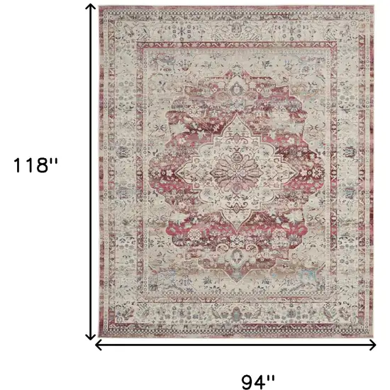 Ivory Red And Brown Floral Distressed Non Skid Area Rug Photo 3