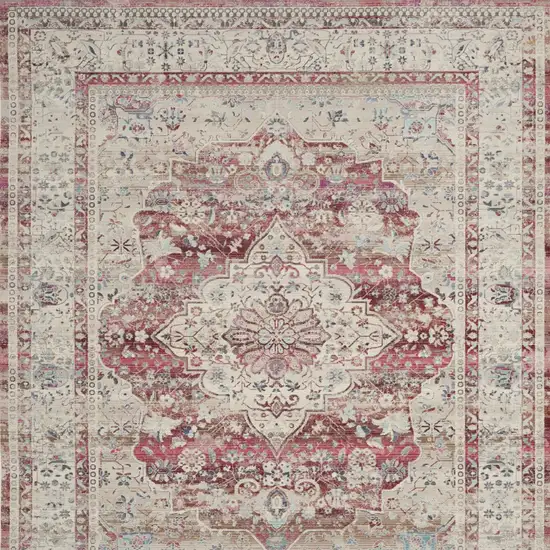 Ivory Red And Brown Floral Distressed Non Skid Area Rug Photo 9