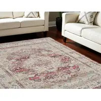 Photo of Ivory Red And Brown Floral Distressed Non Skid Area Rug