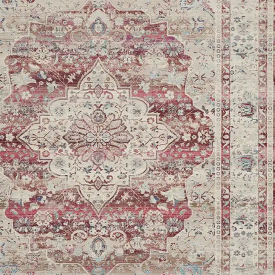 Ivory Red And Brown Floral Distressed Non Skid Area Rug Photo 8