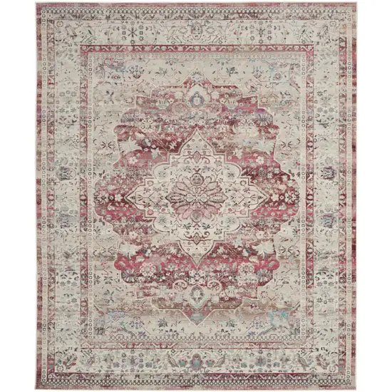 Ivory Red And Brown Floral Distressed Non Skid Area Rug Photo 2