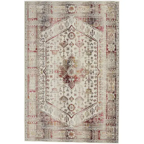 Ivory Red And Orange Floral Distressed Area Rug Photo 2