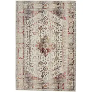 Photo of Ivory Red And Orange Floral Distressed Area Rug