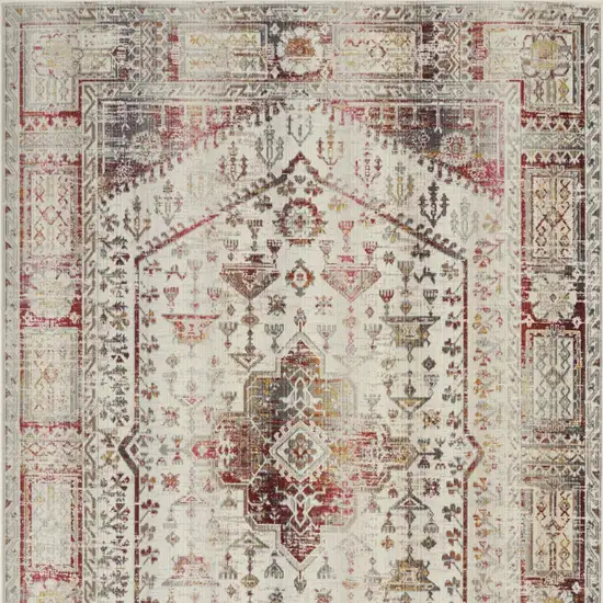 Ivory Red And Orange Floral Distressed Area Rug Photo 9