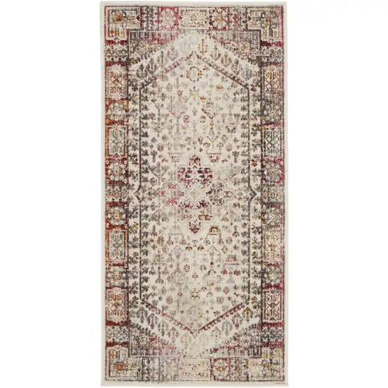 Ivory Red And Orange Floral Distressed Area Rug Photo 2