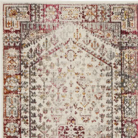 Ivory Red And Orange Floral Distressed Area Rug Photo 9