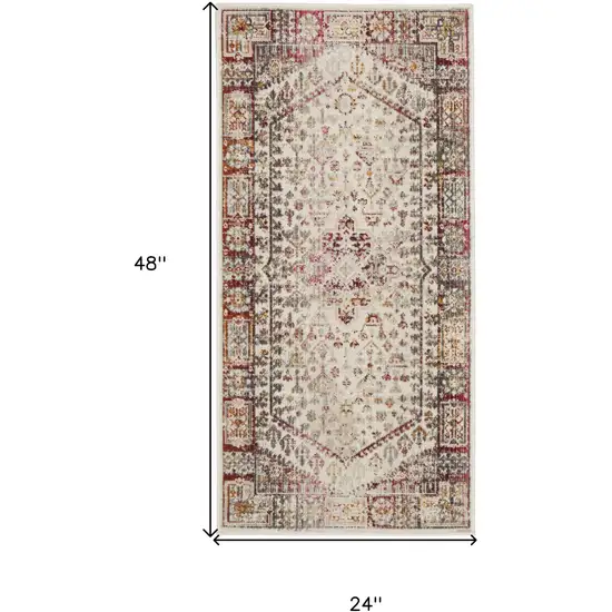 Ivory Red And Orange Floral Distressed Area Rug Photo 3