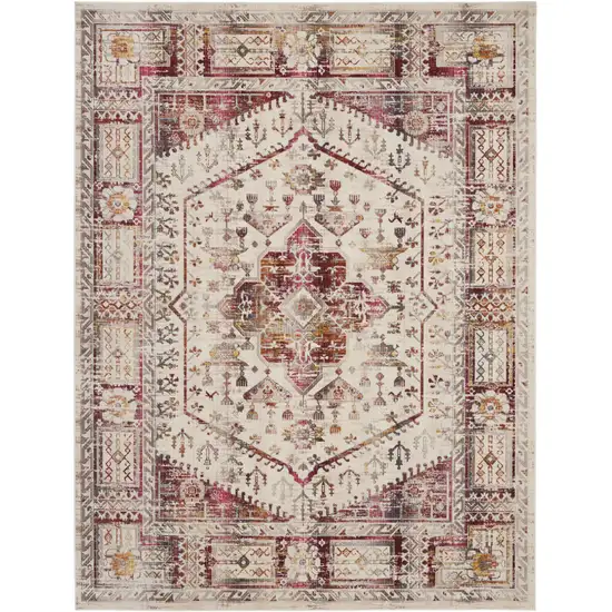 Ivory Red And Orange Floral Distressed Non Skid Area Rug Photo 2