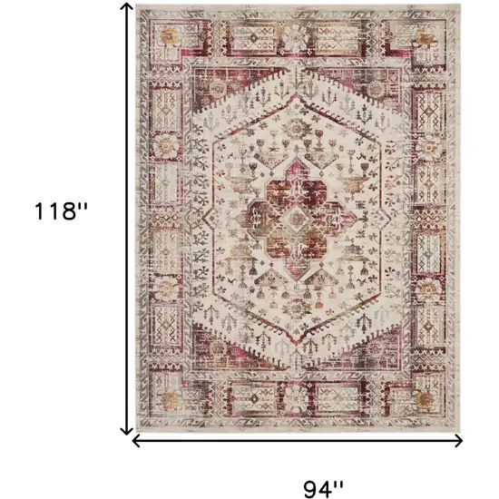 Ivory Red And Orange Floral Distressed Non Skid Area Rug Photo 3