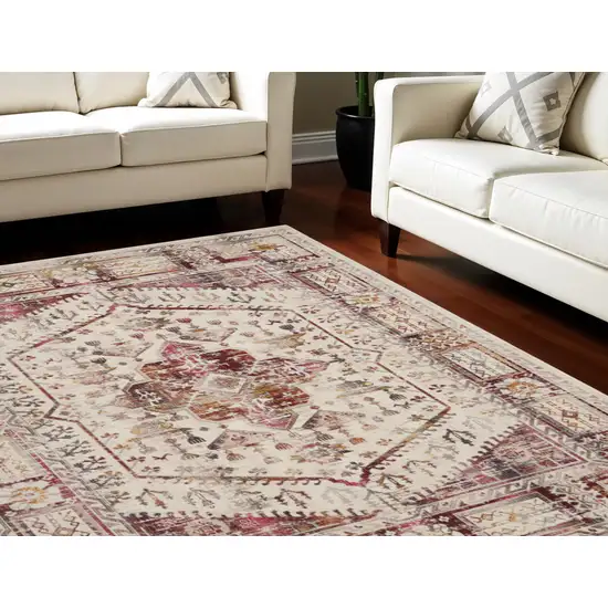 Ivory Red And Orange Floral Distressed Non Skid Area Rug Photo 1