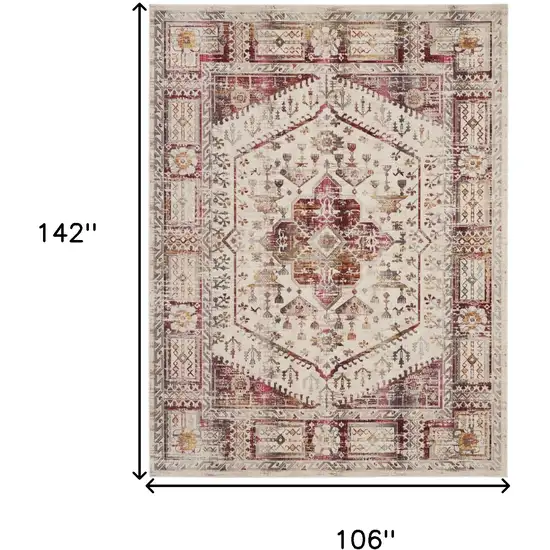 Ivory Red And Orange Floral Distressed Non Skid Area Rug Photo 3