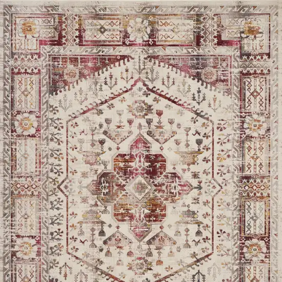 Ivory Red And Orange Floral Distressed Non Skid Area Rug Photo 9