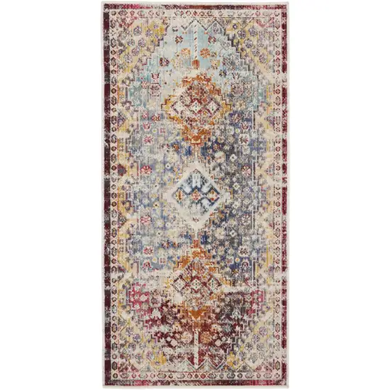 Ivory Red And Orange Geometric Distressed Area Rug Photo 2