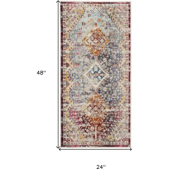 Ivory Red And Orange Geometric Distressed Area Rug Photo 3