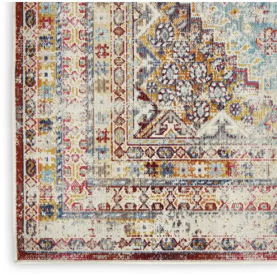 Ivory Red And Orange Geometric Distressed Area Rug Photo 5