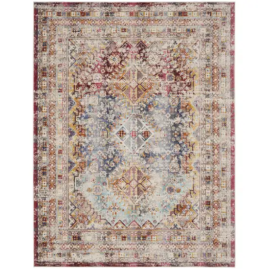 Ivory Red And Orange Geometric Distressed Area Rug Photo 2