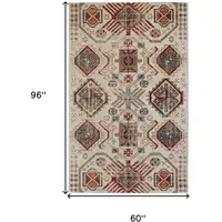 Photo of Ivory Red And Tan Abstract Power Loom Distressed Stain Resistant Area Rug