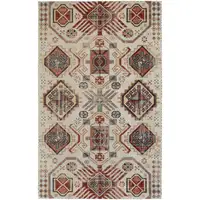 Photo of Ivory Red And Tan Abstract Power Loom Distressed Stain Resistant Area Rug