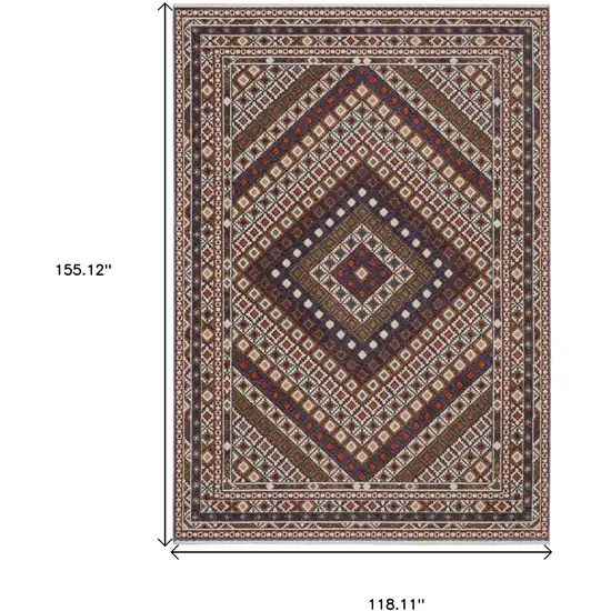 Ivory Red And Tan Diamond Area Rug With Fringe Photo 3