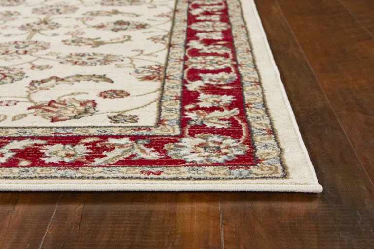 Ivory Red Bordered Floral Indoor Area Rug Photo 4