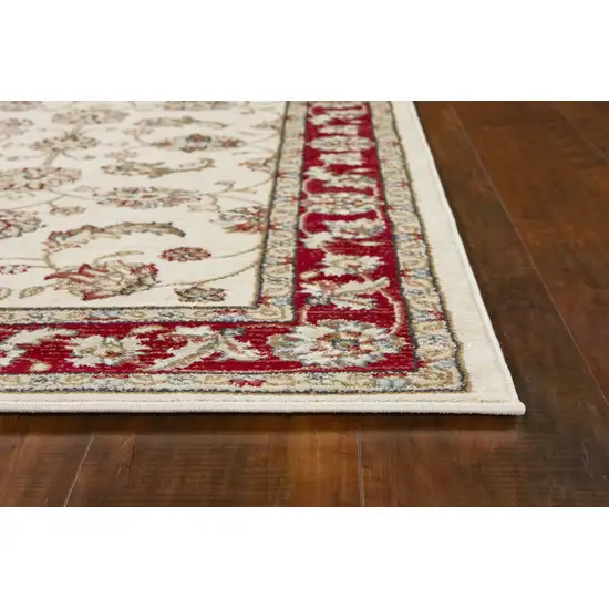 Ivory Red Bordered Floral Indoor Area Rug Photo 4