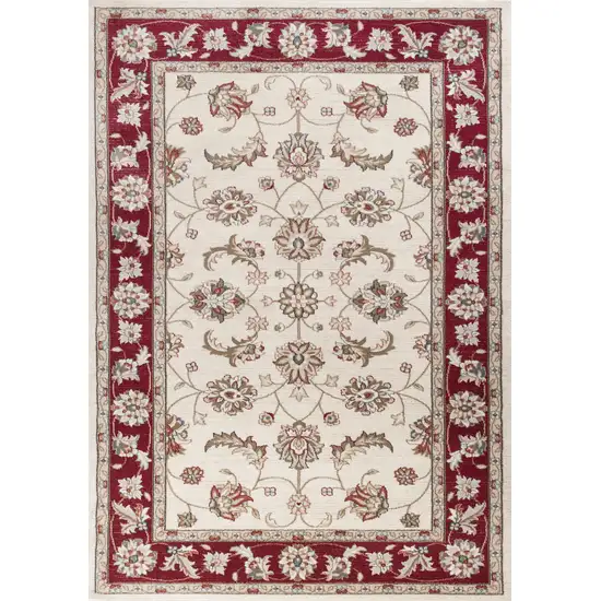 Ivory Red Bordered Floral Indoor Area Rug Photo 1