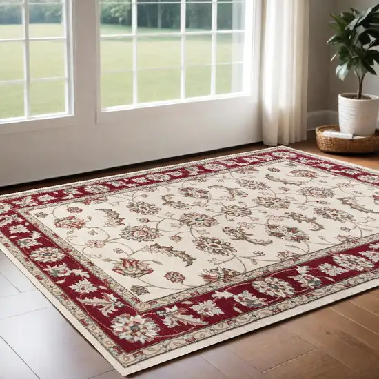 Ivory Red Floral Indoor Area Rug Photo 1