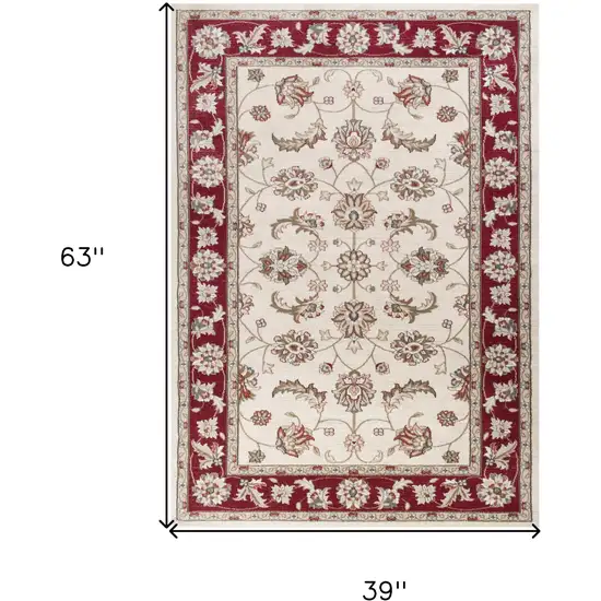 Ivory Red Floral Indoor Area Rug Photo 3