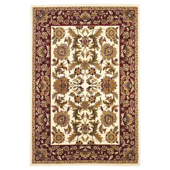 Ivory Red Machine Woven Floral Traditional Indoor Area Rug Photo 1