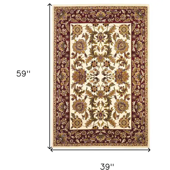 3'X5' Ivory Red Machine Woven Floral Traditional Indoor Area Rug Photo 9