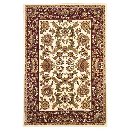 Ivory Red Machine Woven Floral Traditional Indoor Area Rug Photo 1