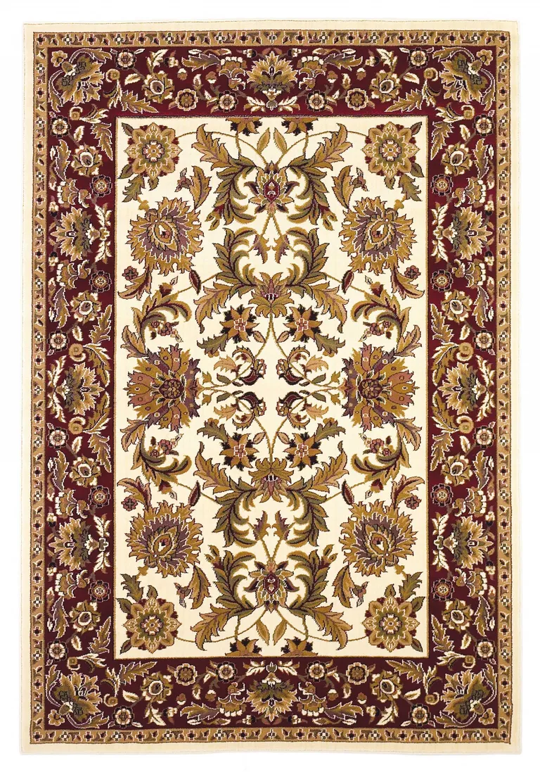 Ivory Red Machine Woven Floral Traditional Indoor Area Rug Photo 1