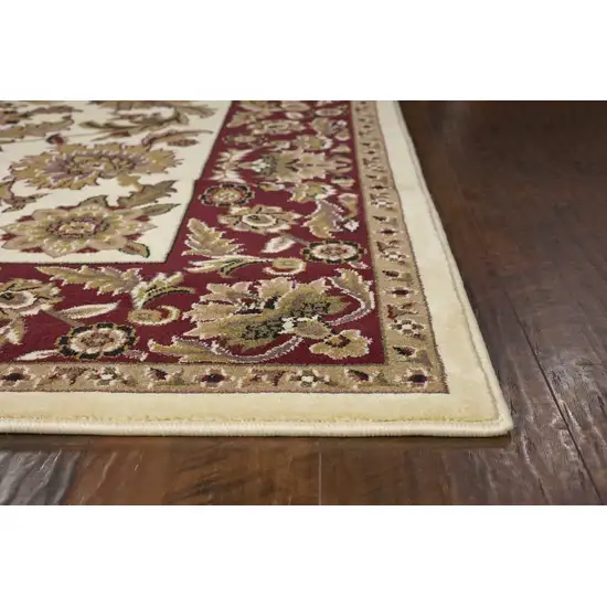 Ivory Red Machine Woven Floral Traditional Indoor Area Rug Photo 5