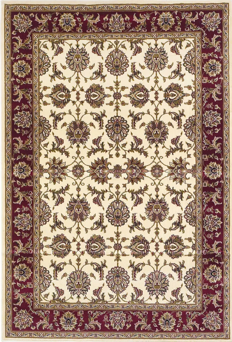 Ivory Red Machine Woven Floral Traditional Indoor Area Rug Photo 1