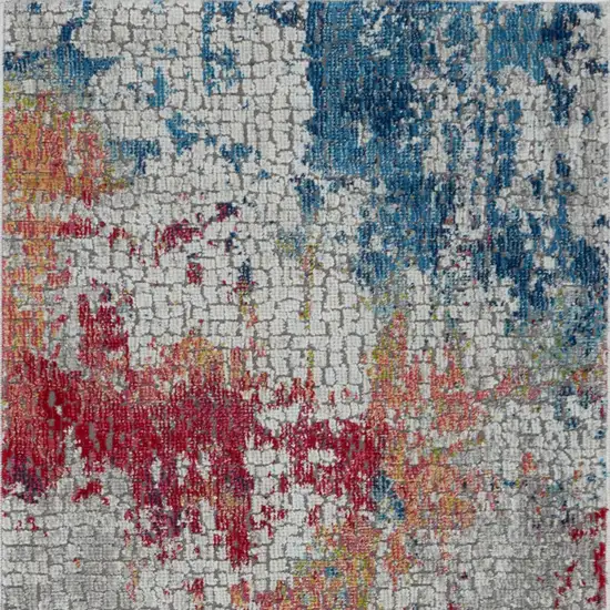 Ivory Red and Blue Abstract Distressed Non Skid Area Rug Photo 9