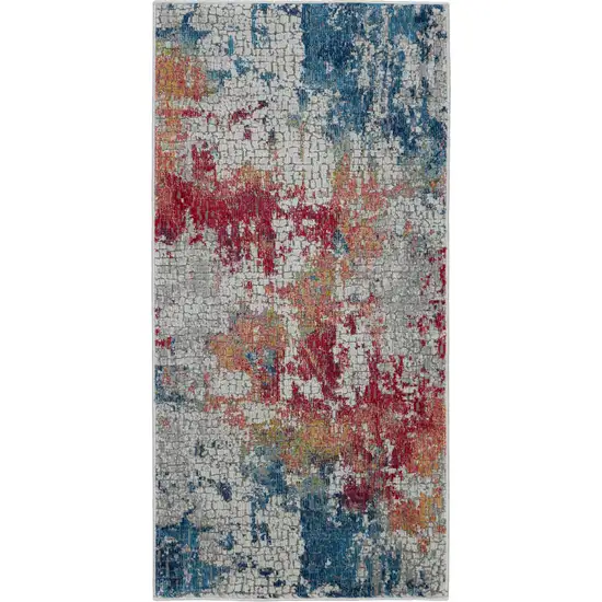 Ivory Red and Blue Abstract Distressed Non Skid Area Rug Photo 2