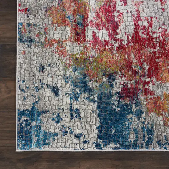 Ivory Red and Blue Abstract Distressed Non Skid Area Rug Photo 4