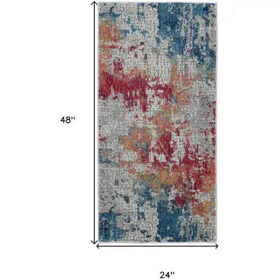 Ivory Red and Blue Abstract Distressed Non Skid Area Rug Photo 3