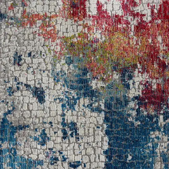 Ivory Red and Blue Abstract Distressed Non Skid Area Rug Photo 5